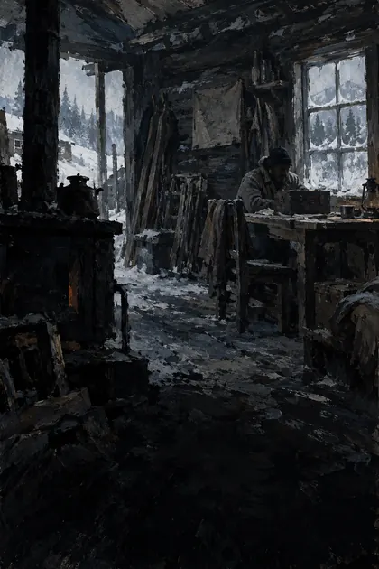 Amos Reed, the operator, at the telegraph desk in a dark room.